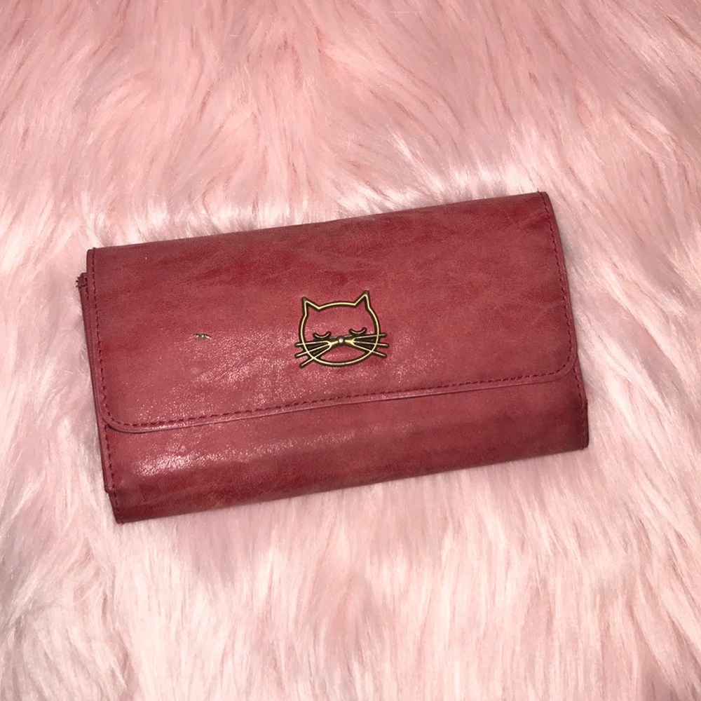 Red cat leather wallet